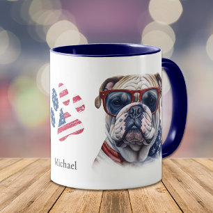 Patriotic USA Flag Funny Bulldog Mug