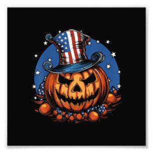 Patriotic USA Flag Halloween Pumpkin Photo Print
