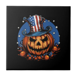 Patriotic USA Flag Halloween Pumpkin Women, Men Tile