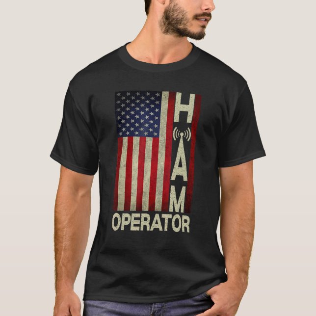 Patriotic Usa Flag Ham Radio Amateur Radio Operato T-Shirt (Front)