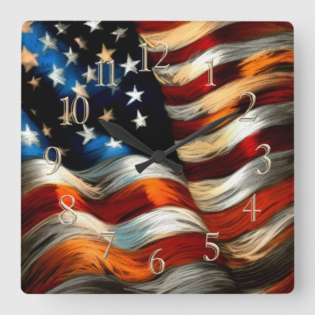 Patriotic USA Flag Hard Pastel  Square Wall Clock (Front)