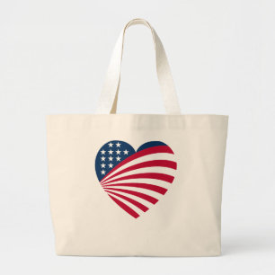 Patriotic USA Flag Heart Large Tote Bag