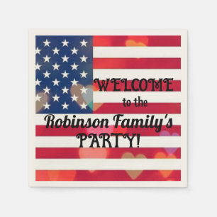 Patriotic USA Flag hearts with calligraphy text  Napkin