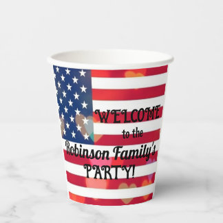 Patriotic USA Flag hearts with calligraphy text Paper Cups
