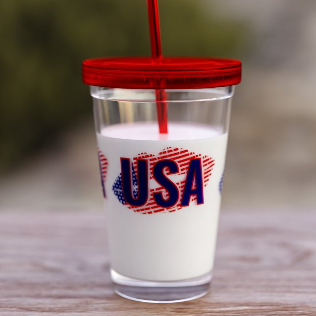 Patriotic USA Flag Lipstick Kiss Acrylic Tumbler (Fun tumbler for July 4th! American Flag Lipstick Kiss. Add your initials or keep the USA.)
