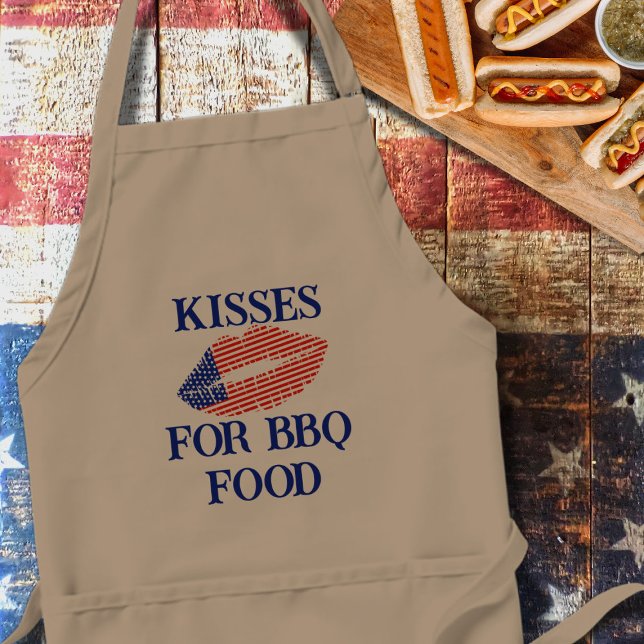 Patriotic USA Flag Lipstick Kisses BBQ Apron (Kisses for BBQ Food Apron is the perfect apron to wear for guaranteed kisses at your next BBQ)