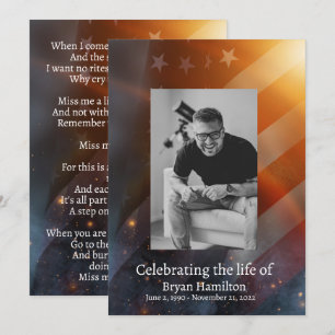 Patriotic USA Flag Memorial Funeral Prayer Card