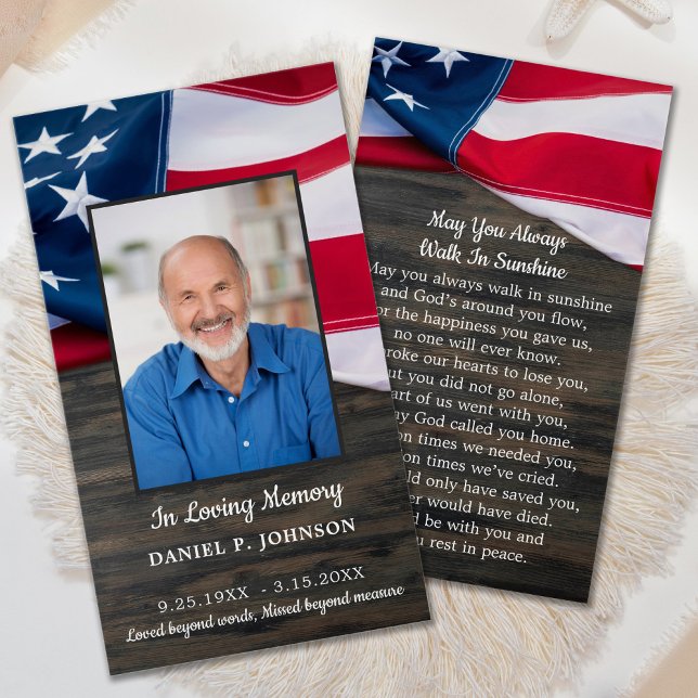 Patriotic USA Flag Memorial Funeral Prayer Card (Creator Uploaded)