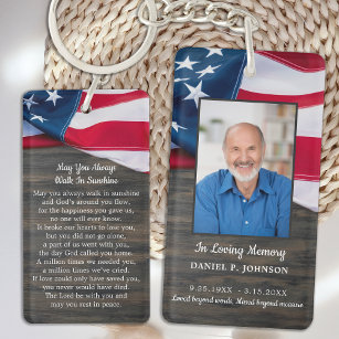 Patriotic USA Flag Memorial Funeral Prayer Card Key Ring