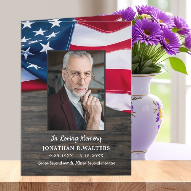 Patriotic USA Flag Memorial Photo Military Funeral Thank You Card (Creator Uploaded)