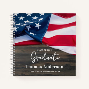 Patriotic USA Flag Military Graduation Guestbook Notebook