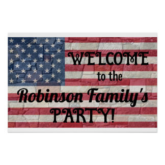 Patriotic USA Flag on Stone Wall Calligraphy Text  Poster
