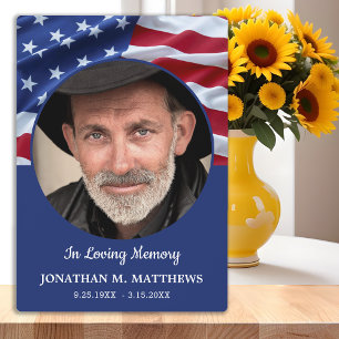 Patriotic USA Flag Photo Memorial Military Veteran Plaque