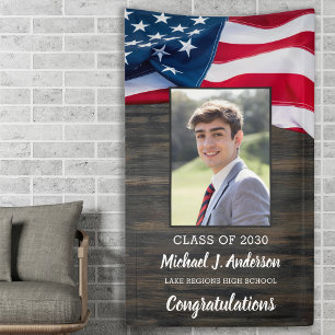 Patriotic USA Flag Photo Military Graduation Banner