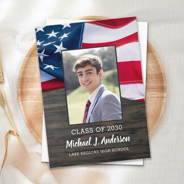 Patriotic USA Flag Photo Military Graduation Invitation Postcard (Creator Uploaded)