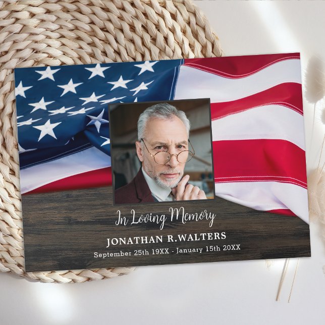 Patriotic USA Flag Photo Military Memorial Funeral Thank You Card (Creator Uploaded)