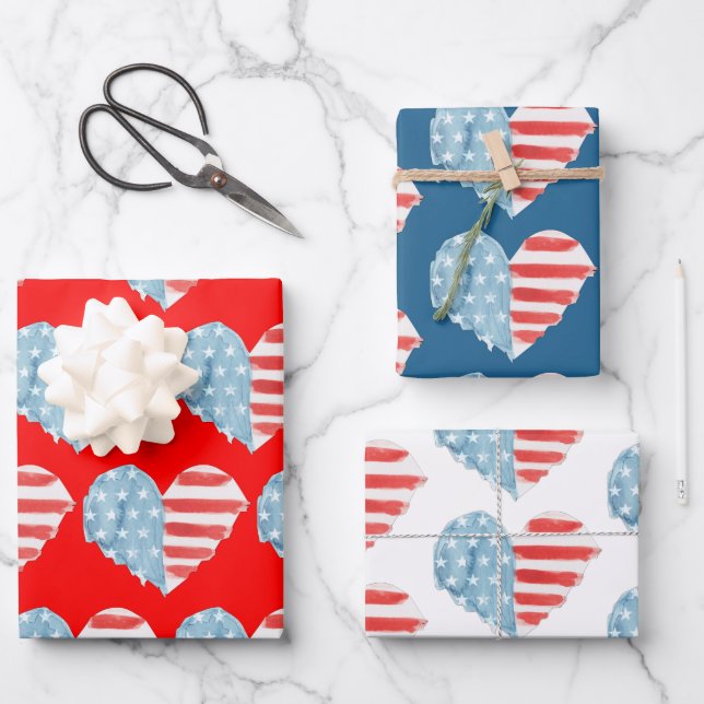 Patriotic USA Flag Red White Blue American  Wrapping Paper Sheet (Front)