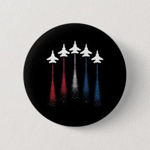 Patriotic Usa Flag Red White Blue Fighter Jets 4th 6 Cm Round Badge