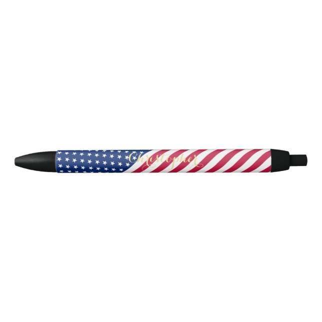 Patriotic USA Flag Red White Blue Stars Stripes Black Ink Pen (Front)