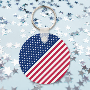 Patriotic USA Flag Red White Blue Stars Stripes Key Ring