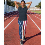 Patriotic USA Flag Red White Blue Stars Stripes Leggings<br><div class="desc">The all American, Stars and Stripes, Old Glory, Star-Spangled Banner, USA flag, red blue and white, stars and stripes, modern, cool, chic, stylish, breatheable, hand sewn, womens full length fashion workout sports yoga gym running leggings pants, to show your pride, patriotism, love. The leggings stretches to fit your body, hugs...</div>