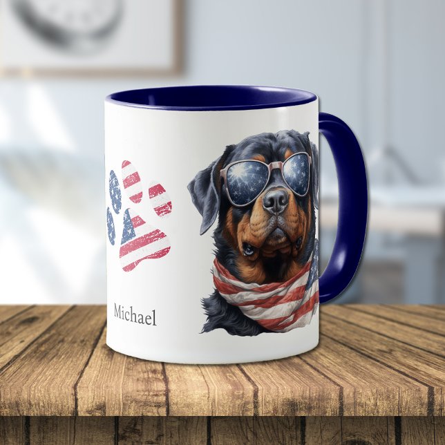 Patriotic USA Flag Rottweiler Dog Mug (Creator Uploaded)