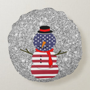 Patriotic USA flag Snowman Christmas Throw Pillow
