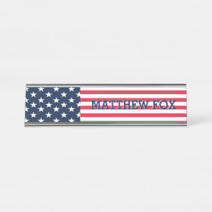 Patriotic USA Flag 🇺🇸 Stars & Stripes Monogram Desk Name Plate