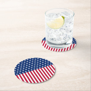 Patriotic USA Flag Stars & Stripes Red white Blue Round Paper Coaster