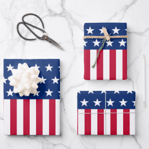 Patriotic USA Flag Stars & Stripes Red white Blue Wrapping Paper Sheet