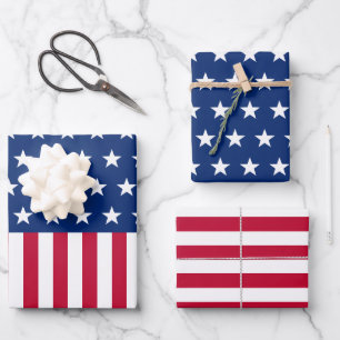Patriotic USA Flag Stars & Stripes Red white Blue Wrapping Paper Sheet