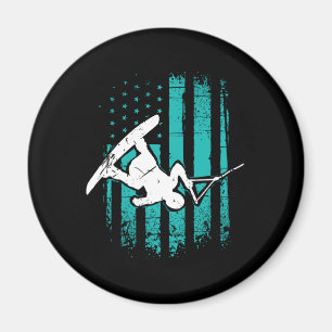 Patriotic USA Flag Wakeboarder Wakeboarding Magnet