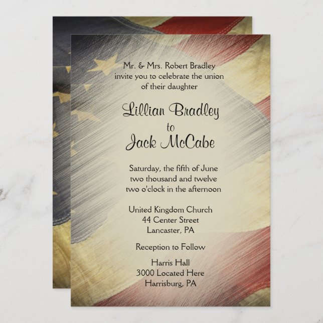Patriotic USA Flag Wedding Invitations (Front/Back)