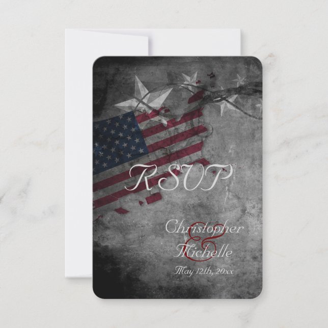 Patriotic USA Flag with Stars Wedding RSVP Cards (Front)