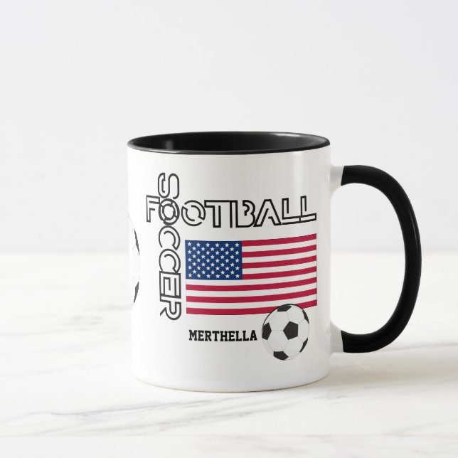 Patriotic USA FLAG World Soccer Monogram Mug (Right)