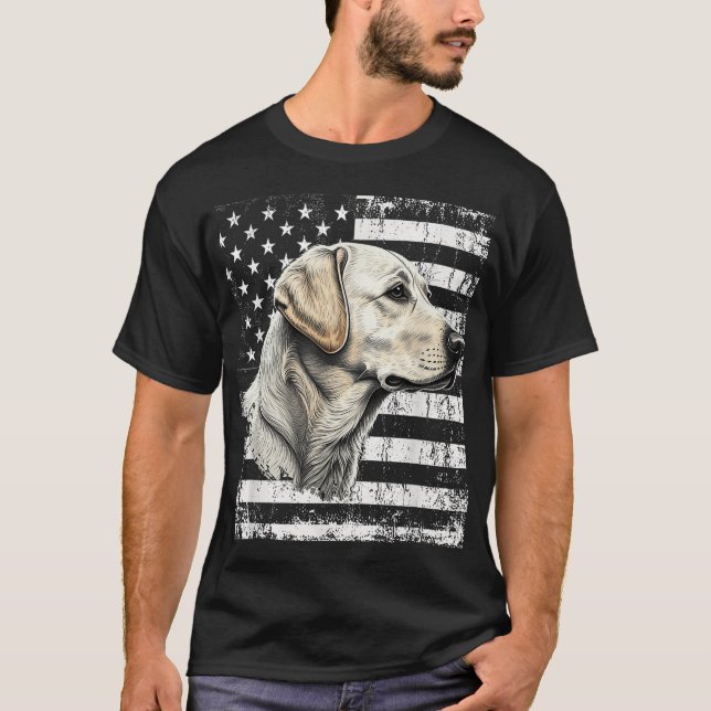 Patriotic Usa Flag Yellow Labrador Distressed  T-Shirt (Front)