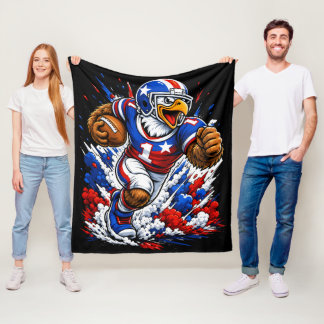 Patriotic USA Football Eagle #1 Football Player Fleece Blanket