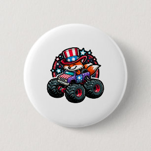 Patriotic Usa Fox 4th July Monster Truck American 6 Cm Round Badge