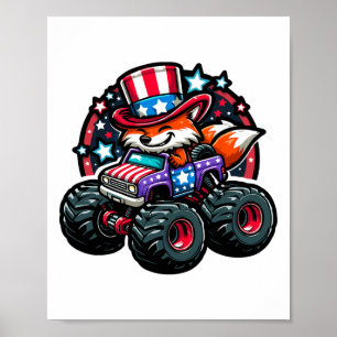 Patriotic Usa Fox 4th July Monster Truck American Poster