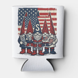 Patriotic USA Gnome Trio Vintage Vector Design_1 Can Cooler