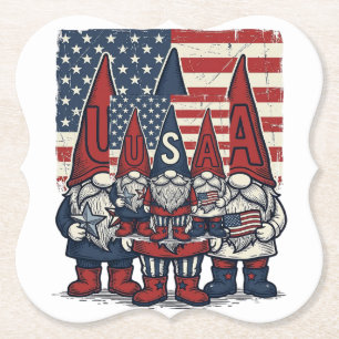 Patriotic USA Gnome Trio Vintage Vector Design_1 Paper Coaster