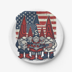 Patriotic USA Gnome Trio Vintage Vector Design_1 Paper Plate