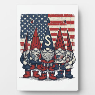 Patriotic USA Gnome Trio Vintage Vector Design_1 Plaque