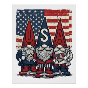Patriotic USA Gnome Trio Vintage Vector Design_1 Poster