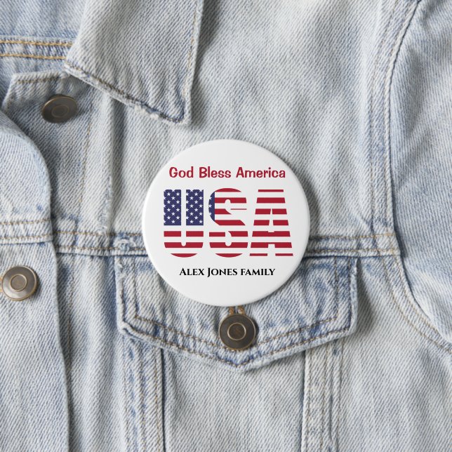 Patriotic USA God Bless America 3" Round Button (In Situ)