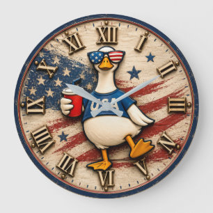 Patriotic USA Goose American Independence Day Large Clock