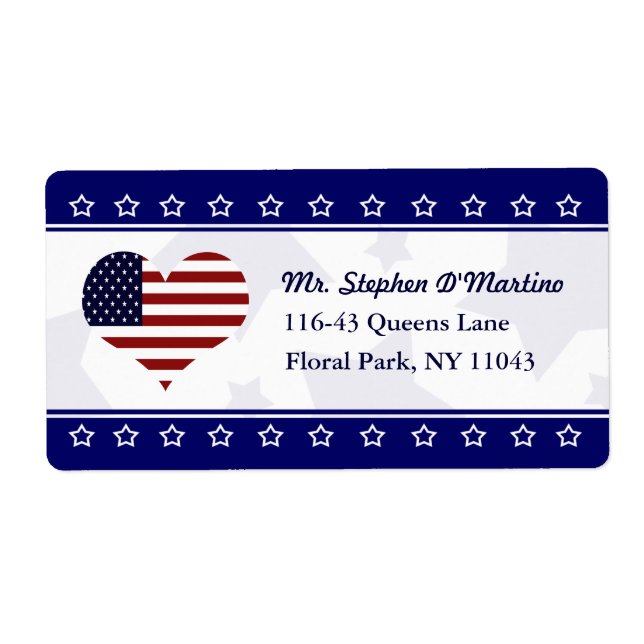 Patriotic USA Heart Flag Custom Shipping Label (Front)