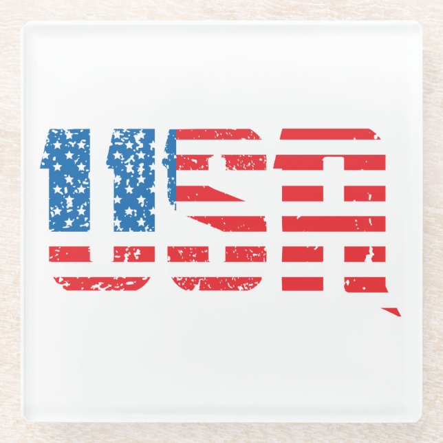Patriotic USA in Red, White, and Blue Glass Coaster (Front)