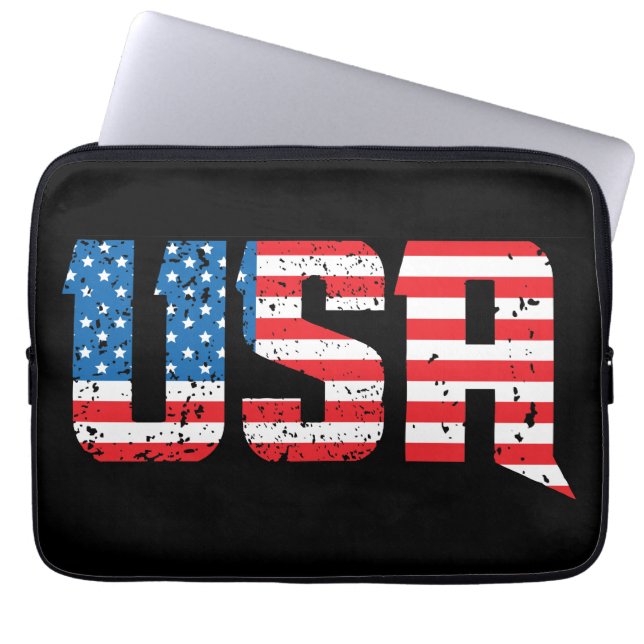 Patriotic USA in Red, White, and Blue Laptop Sleeve (Front)