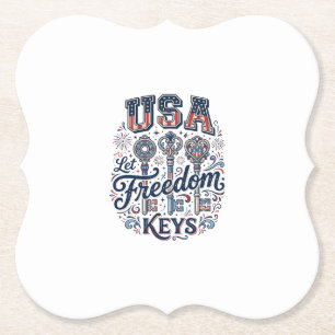 Patriotic USA Let Freedom Keys Vector Shirt Design Paper Coaster